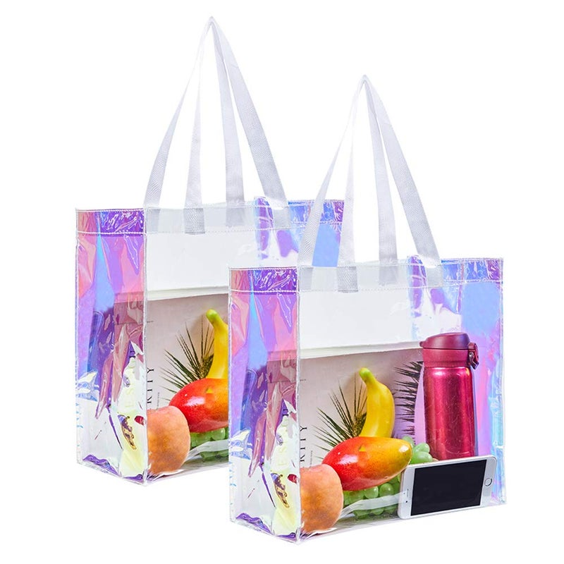 Edraco Clear Tote Bag, 2-Pack Stadium Approved Hologram Clear Bag, Great for Sports Games, Work, Security Travel, Stadium Venues or Concert, 12"X 12"X 6" - Image 1